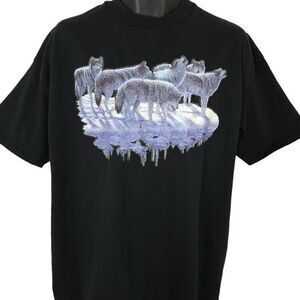 Wolf Pack T Shirt Mens Size 2XL Vintage 90s Snow Wolves Nature Tee Made In USA